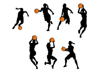 Fototapeta na wymiar basketball girls silhouette
