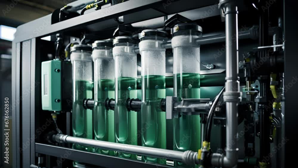Poster detailed shot of an advanced filtration system, effectively removing impurities and capturing harmfu