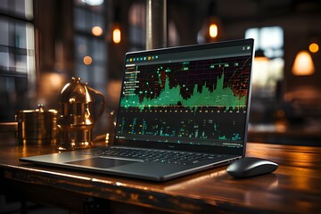 A close-up of a computer monitor exhibiting a live stock market chart, generative AI - obrazy, fototapety, plakaty
