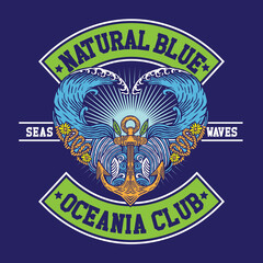 The Hand Drawing Ocean with Heart Shaped Vector Illustration in Patch Design Natural Blue Oceania Club