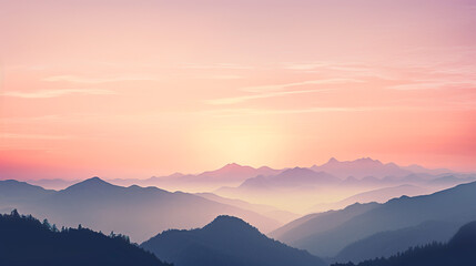 Obraz premium 美しい朝もやの山並みの風景