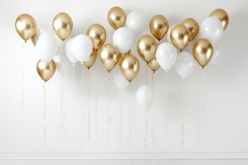 Elegant white and gold balloon on clean white background for celebratory decorations and parties