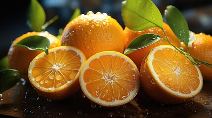 delicious fresh orange with black and blur background