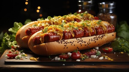 hotdog with a large sausage filled with melted mayonnaise and a sprinkling of chopped greens