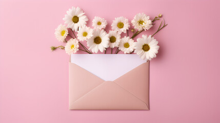 Daisy's Blank Card: Romantic Setting for Love Letter - Pink Background with Space for Love Note.  Concept of Love and Valentine's Day, Love card ,