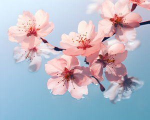 spring flowers against the sky, luminous wallpaper or background for various use. on blue with copy space