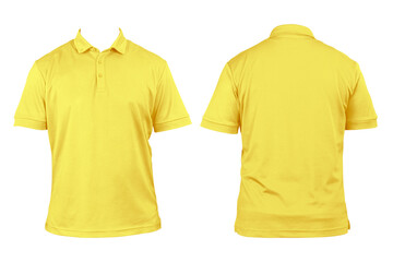 Blank clothes for design yellow polo shirt Clothes on a white background isolated Front and back...