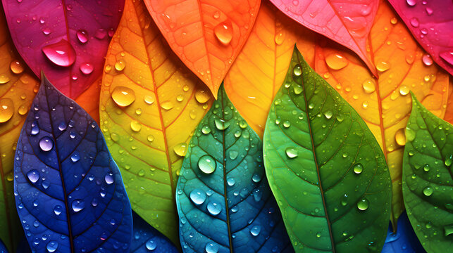 Symmetrical Splendor: Rainbow Leaves in Artfully Composed Harmony, Celebrating LGBTQ+ Pride
