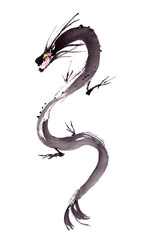 Obraz premium monochrome dragon on white background, chinese brush painting