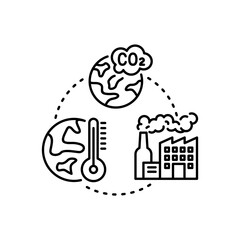 Factory co2 emissions line icon. warming, renewable, sustainable, planet, lined, pollution, stroke, friendly, gas, atmosphere, environmental, global, smoke, chemistry