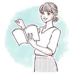 教師/授業/先生/講義/教科書/授業/講師/書く/勉強/塾/受験勉強/筆記試験/テスト/模試/資格/書写/仕事/ペンを持つ/手紙を書く/ノートに書く/女性・女の子のイラスト素材 