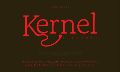 Kernel premium luxury elegant alphabet letters and numbers. Elegant wedding typography classic serif font decorative vintage retro. Creative vector illustration
