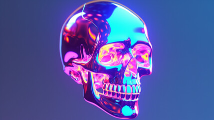An artistic portrayal showcasing a colorful and vibrant skeleton skull, a bold and striking interpretation Created with generative AI tools.