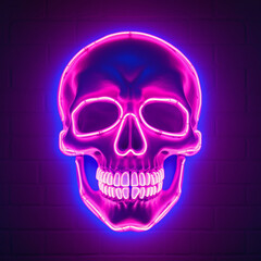 Fototapeta premium A captivating neon sign featuring a skull head emitting vibrant aesthetic vaporwave vibes in colorful illumination Created with generative AI tools.