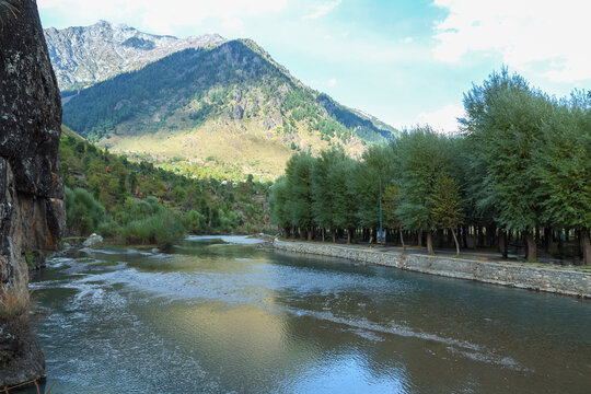 Lidder river flowing at Betaab valley hut in Pahalgam,Jammu Kashmir, India