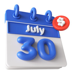 29th July Calendar 3D Render With Check Mark Icon