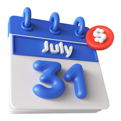 30th July Calendar 3D Render With Check Mark Icon