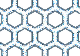Modern hexagonal pattern design with white cells and gray and blue color spaces