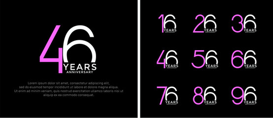 set of anniversary logo purple and white color on black background for celebration moment