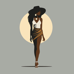 black woman with flowers vector art style