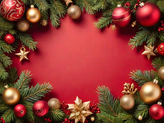 Naklejka na ściany i meble christmas frame with branches and decorations