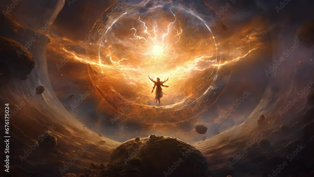 Poster a dazzling array of elemental power emanates from the figure in the center of the circle their arms 