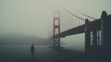 SF Bay Area Gloomy Golden Gate Bridge.  AI generated. - obrazy, fototapety, plakaty
