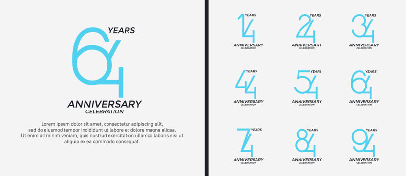 set of anniversary logo blue and black color on white background for celebration moment