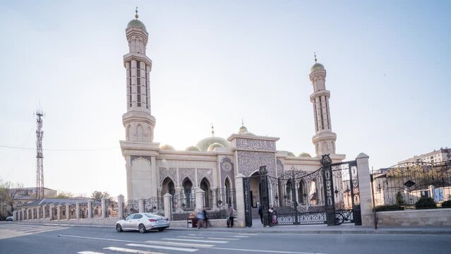 Bishkek, Kyrgyzstan, Mahmud Kashgari mosque, time lapse from day to night, beautiful cityscape of a Muslim city