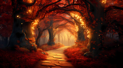 Road, forest, autumn poster web page PPT background