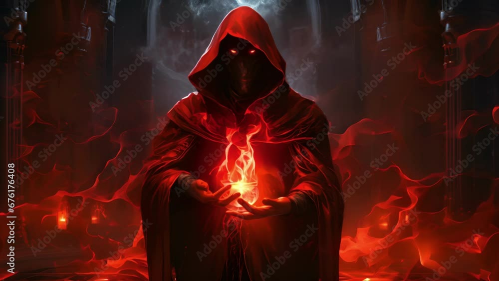 Poster a bright red gemstone glows on the forehead of a hooded figure as a powerful spell of magic is activ