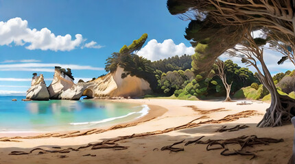 Summer Serenity: Discover the Beauty of Cathedral Cove Beach on New Zealand's Coromandel Peninsula