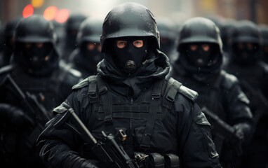  Elite police unit in full tactical gear prepared for urban security operations.