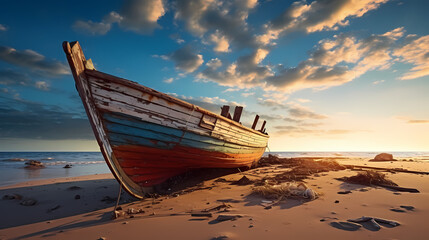 Boat, sea, beach poster web page PPT background
