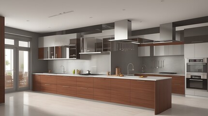 3d rendering luxury and modern style wood kitchen