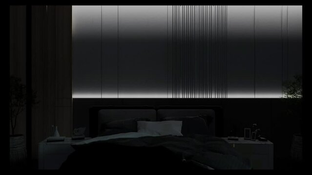 interior design animation presents the process of arranging and lighting bedroom