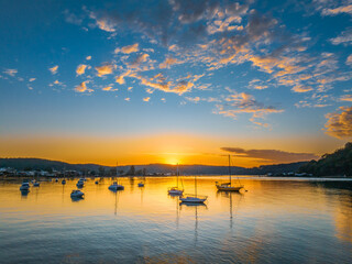 Sunrise views over the channel and bay with boats