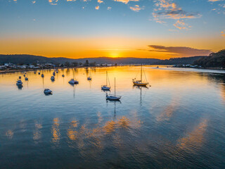 Sunrise views over the channel and bay with boats