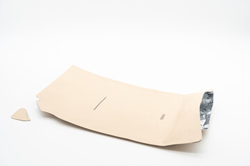 Empty plastic pouch for product refill. refill to reduce plastic waste. Sustainable Zero Waste.