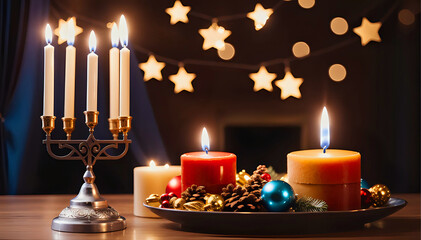  Hanukkah background menorah with candles/Hanukkah celebration