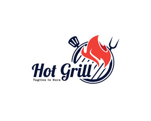 Obraz premium hot fire barbecue cook logo symbol design template illustration inspiration