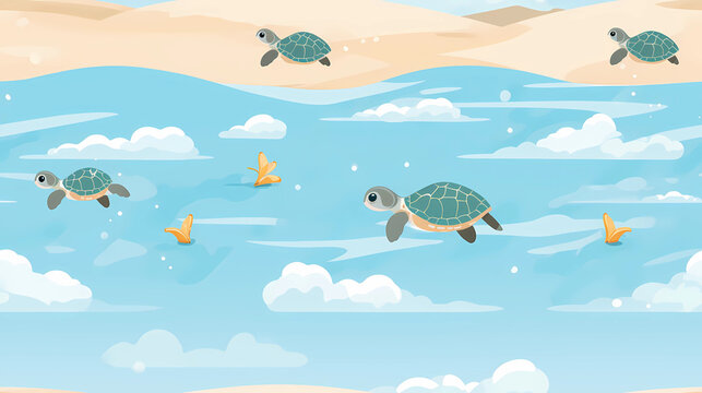 Sea Turtle Pattern with a Beach Background