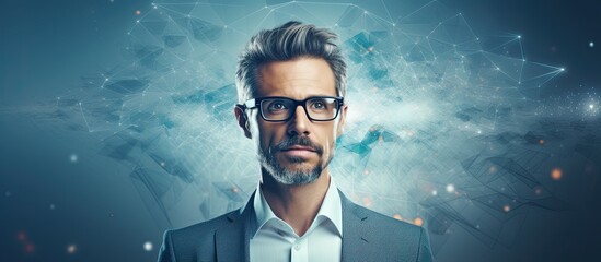 The man with white glasses has a modern and creative background in business and education specializing in ai technology digital innovation and data driven website design