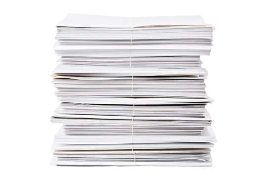 Close-up of papers stack isolated on a white background