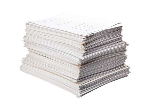 Close-up of papers stack isolated on a white background