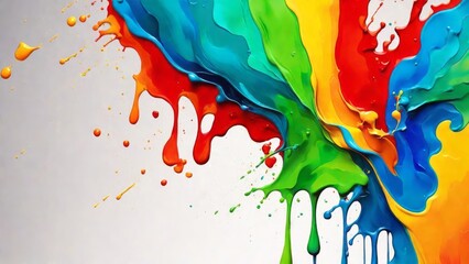 AI Generative. Abstract splash of green blue red orange yellow water color background illustration art wallpaper. 