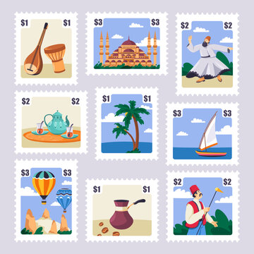 Postmark stamp set with Thailand landmarks