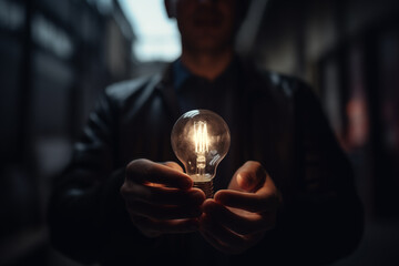 Fototapeta premium a bulb in hand of businessman creative concepts