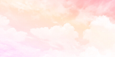 Beautiful white cloud on pink sky background. Pastel pink blue sky with clouds abstract watercolor background.