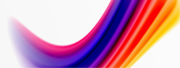 Rainbow color silk blurred wavy line background on white, luxuriously vibrant visually captivating backdrop. Stunning blend of colors reminiscent of rainbow, silky and gracefully blurred wavy pattern